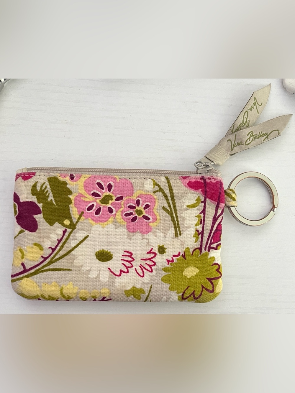 Vera Bradley Make Me Blush Zip ID Case Keychain Retired Floral